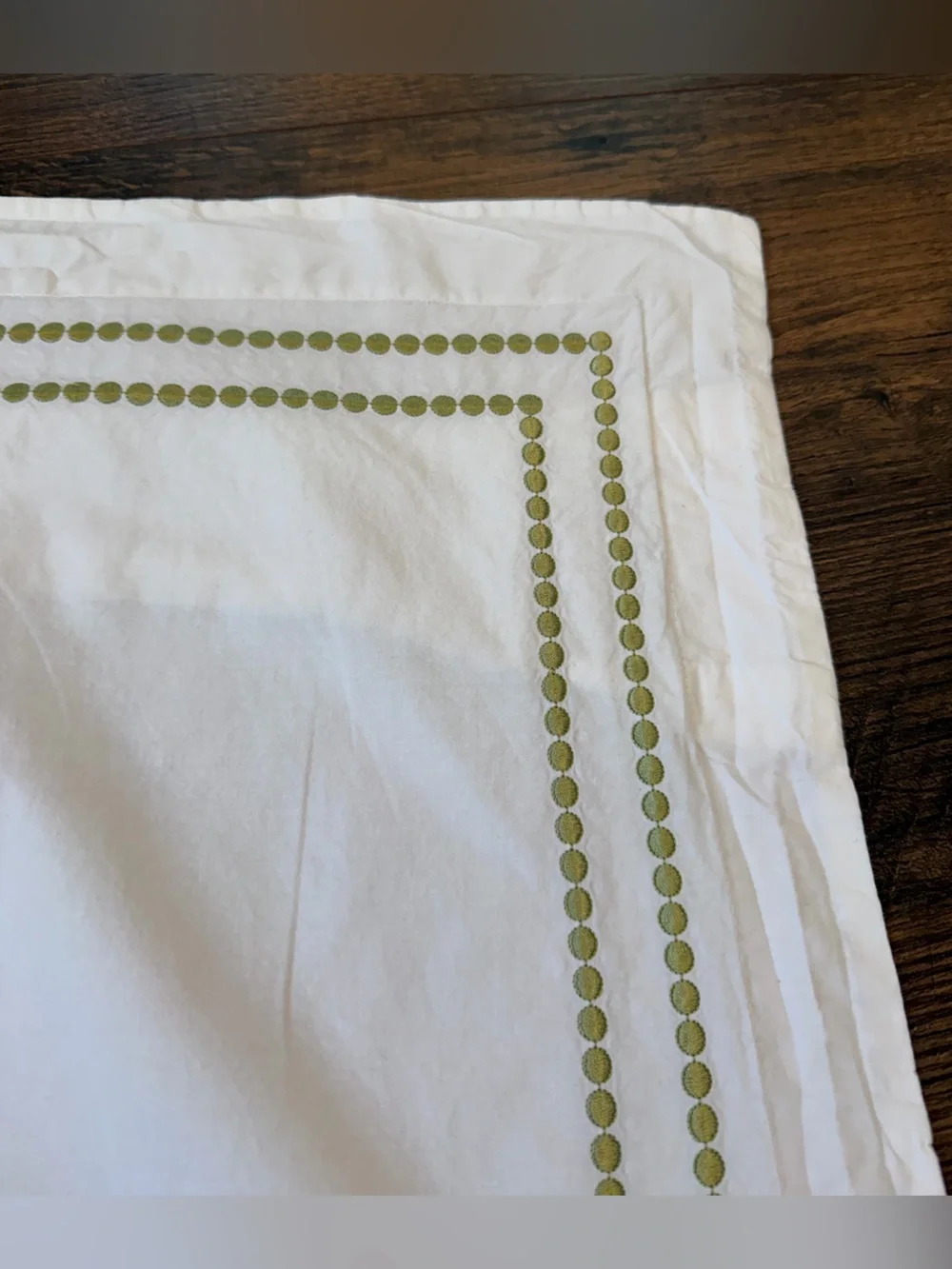 Pottery Barn Vintage Green Embroidered White Embroidered Standard Shams TWO